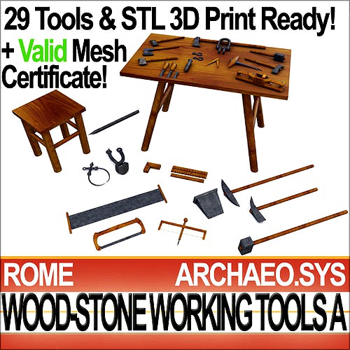 Roman Wood Stone Working Tools Collection 3D Print