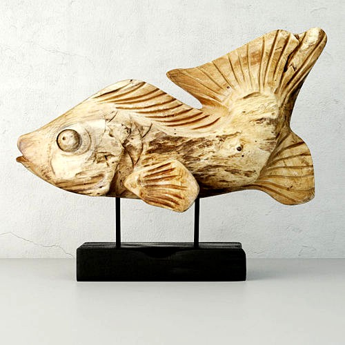 Hand Carved Driftwood Fish On Stand