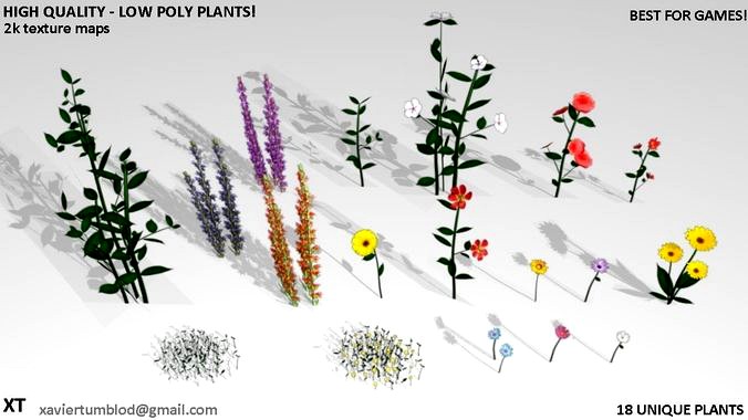 18 Ultra Low poly flowers and plants