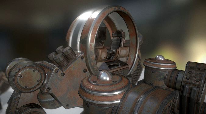 Futuristic Terrain Walker Rusty Version Rigged and Animated