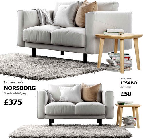 NORSBORG Two-seat sofa with side table and rug Ikea