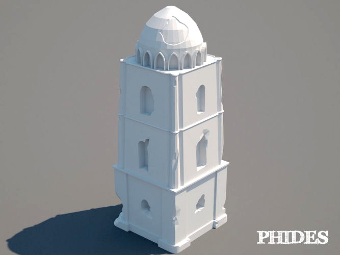 Ancient tower ruins low poly untextured