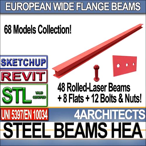 Steel Wide Flange Beams HEA Collection Revit STL Printable | 3D