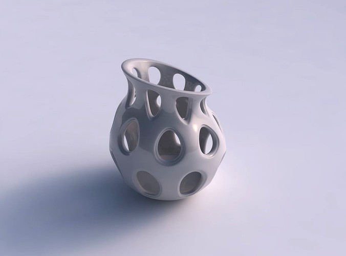 Vase curved with smooth cuts squeezed with streched top corner | 3D