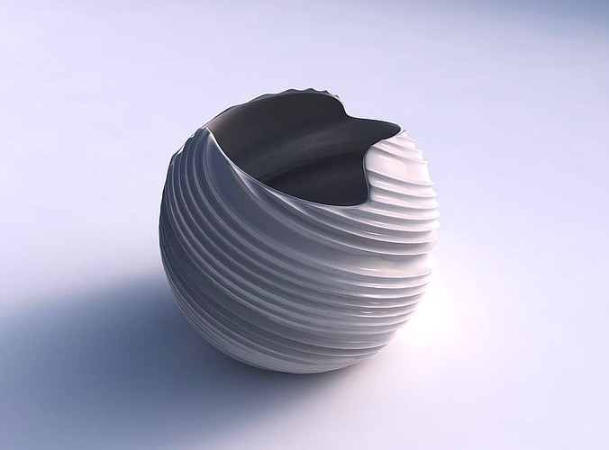 Bowl Spheric wavy with twisted extruded lines | 3D