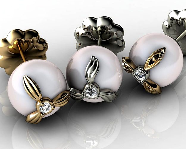 earrings with diamonds and pearls | 3D