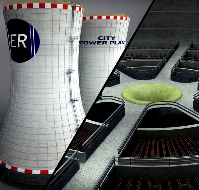 Cooling Tower Power Plant with interior 3D Model