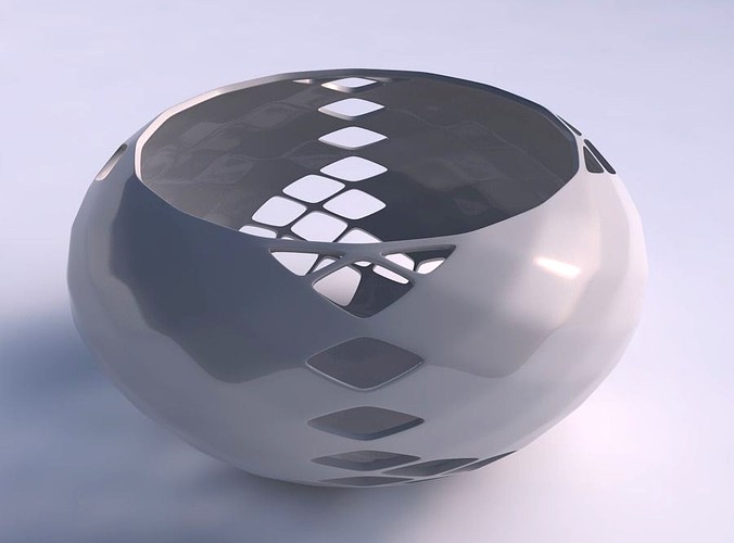 Bowl spheric squeezed wide with diagonal grid lattice 2 | 3D