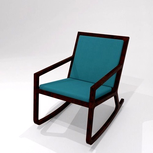 Rocker Teal upholstered walnut rocking chair h81 w60 d92 cms