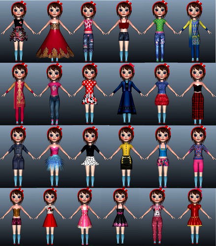 Low poly Girl model with 24 dresses