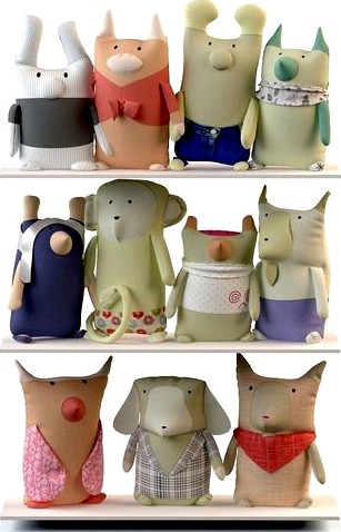 Set textile toys hare rabbit cow monkey dog owl donkey cat