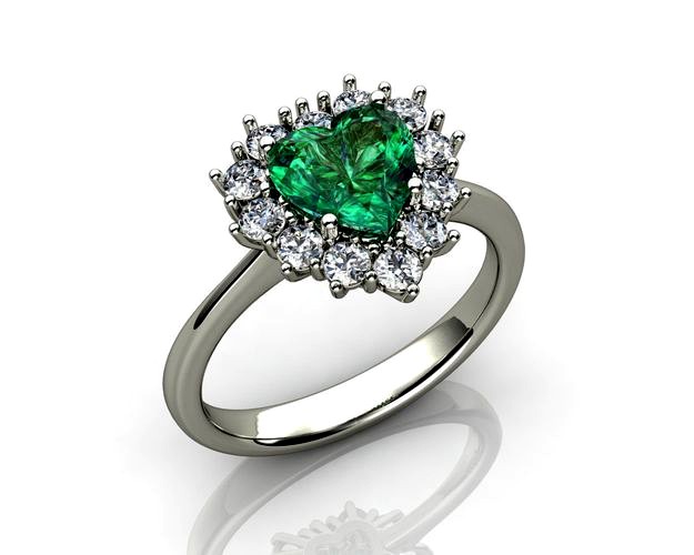 Emerald Heart and Diamond  Ring | 3D