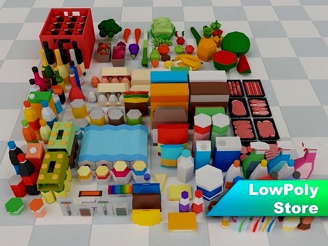 Low Poly Supermarket Set