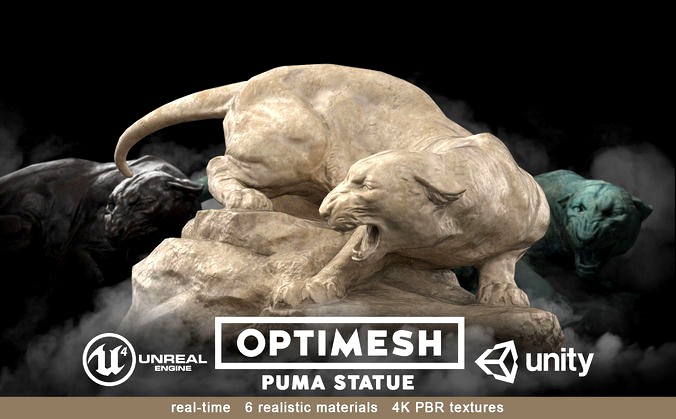 Puma wild cat Statue - 3D PBR model