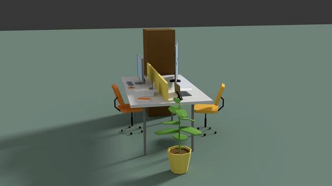 Low Poly Cartoony Office Desk 2