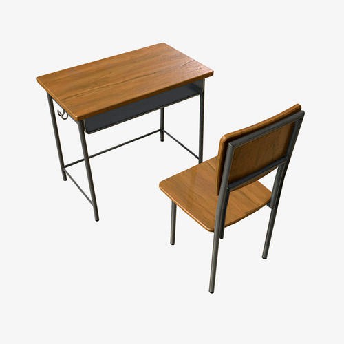 Low Poly PBR School Desk and Chair