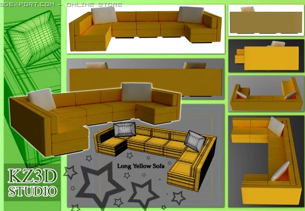 ID50030 Long Yellow Sofa 3D Model
