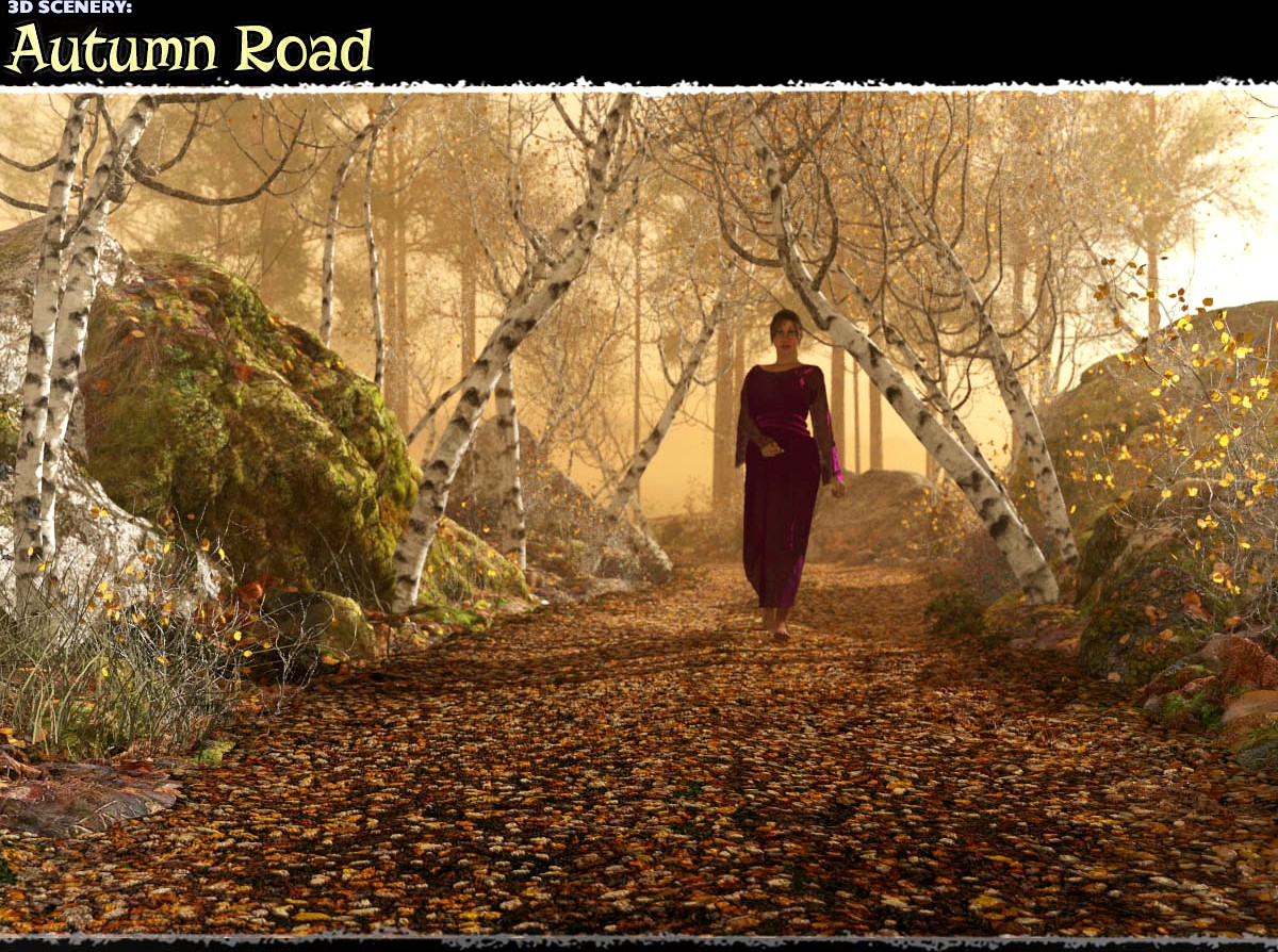 3D Scenery: Autumn Road - Extended License