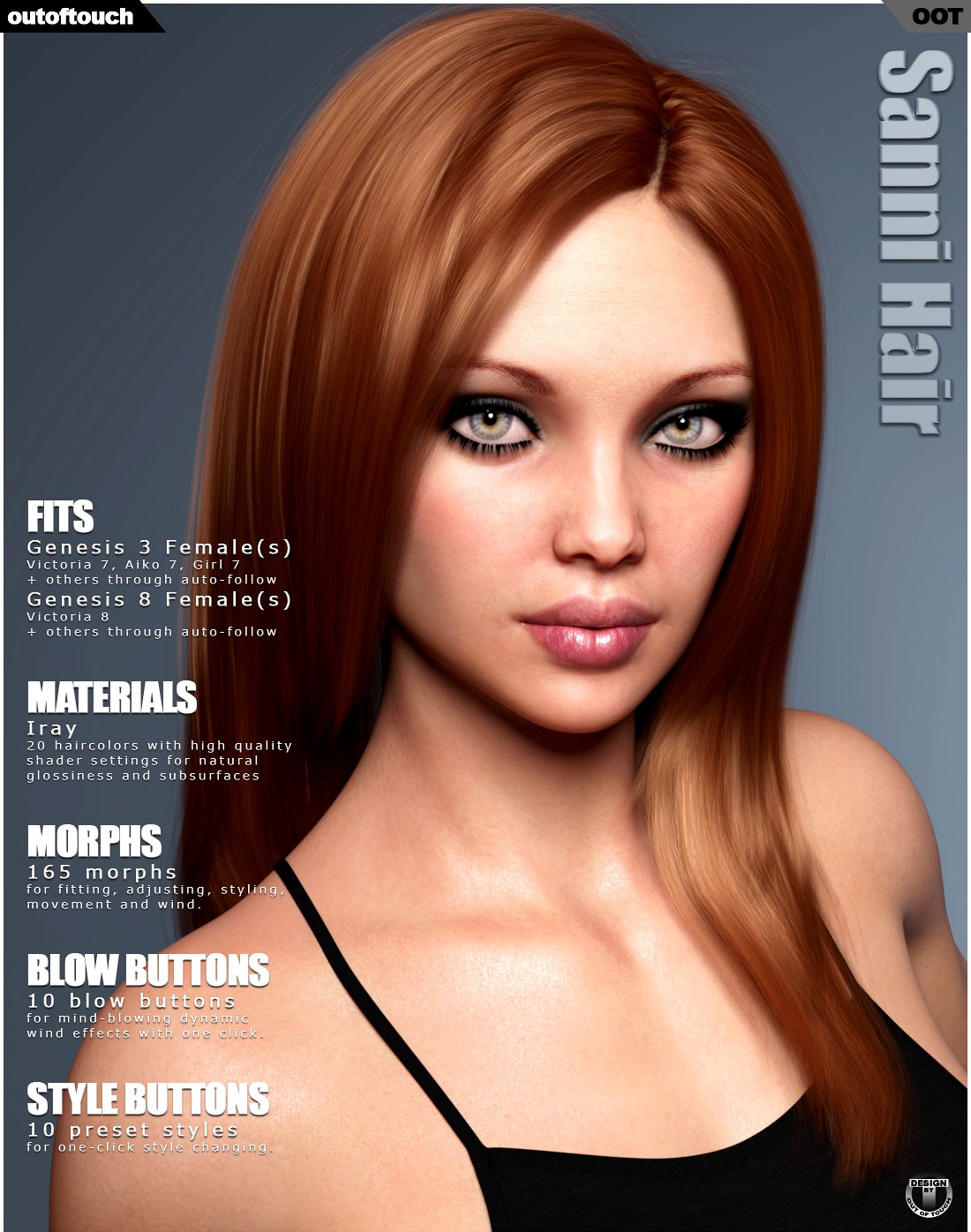 Sanni Hair for Genesis 3 and 8 Females