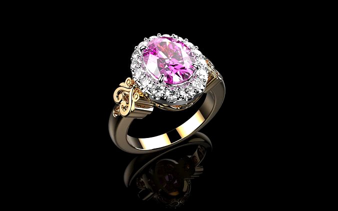 Pink Sapphire And Diamond Engagement Rings N3 | 3D