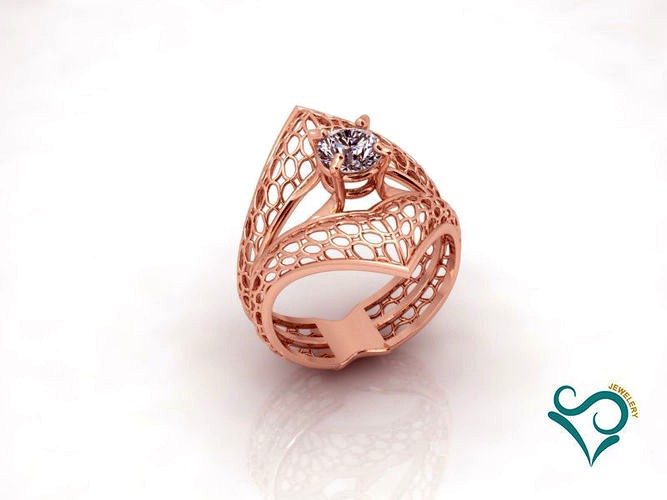diamond gold ring printable jewel engagement ring  | 3D