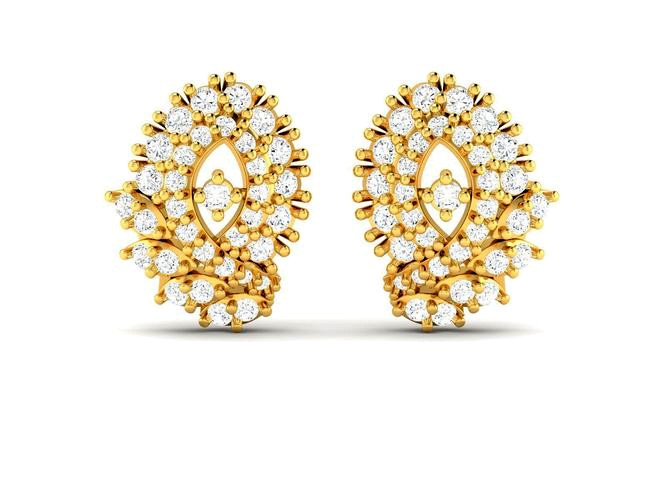 Marquise Shaped Gold Earrings With Diamonds 14 | 3D