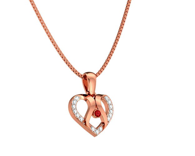 Heart Shaped Rose Gold Pendant With Ruby 1 | 3D