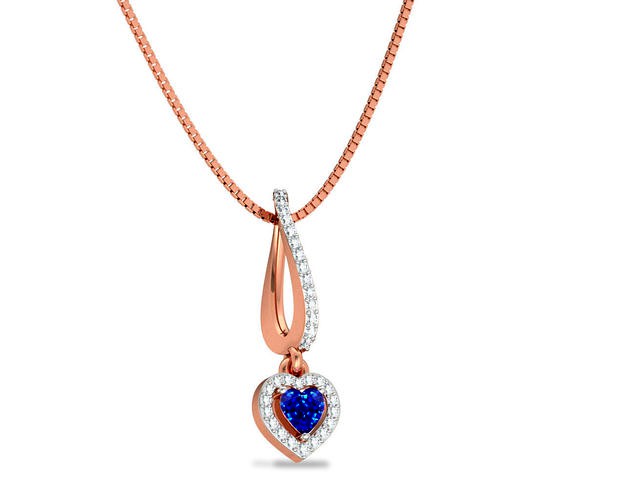 Heart Shaped Rose Gold Pendant With Sapphire | 3D