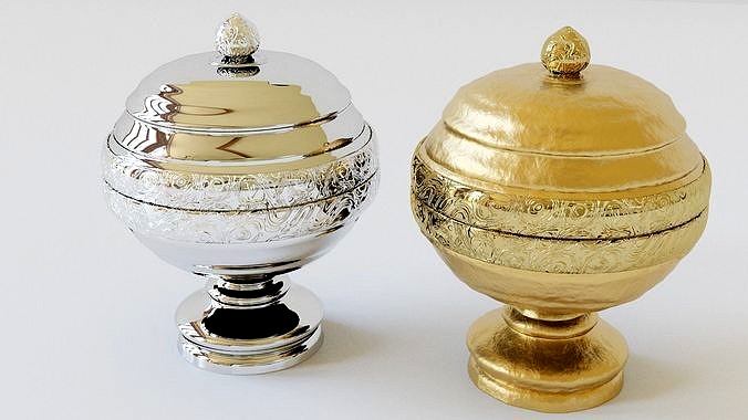 Golden and silver ornamental graved pot