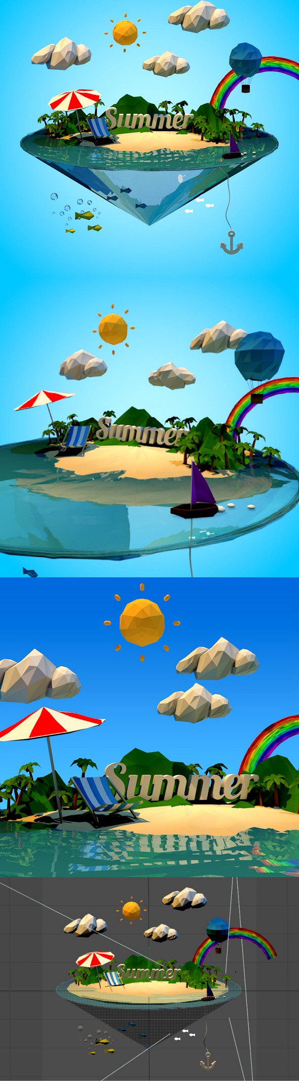 Abstract summer vacation with Low-poly style