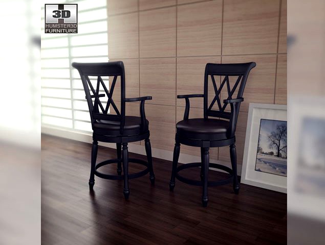 Traditional Swivel Bar Stool in Black  Home Style 3D Model