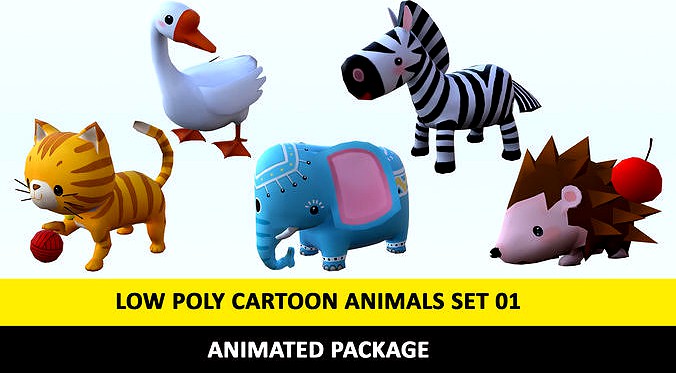 Cartoon Cute Animals Low Poly Pack - 01 AR VR Games Movies