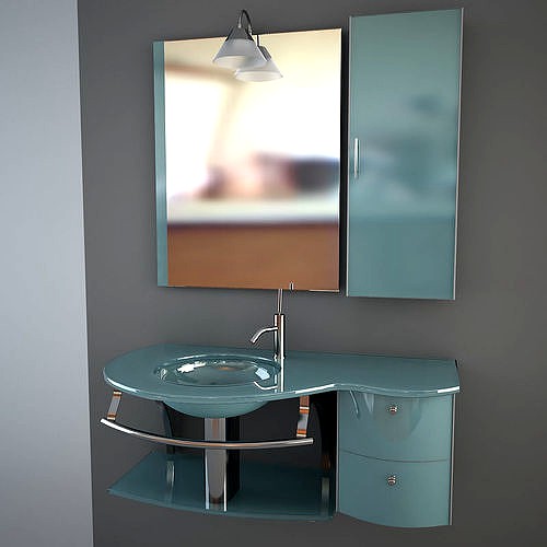 Glass wash-basin with cabinets mirror and lamp - blue