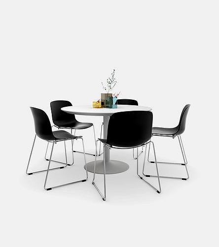 Dining set with couloured vase with chair and a round table
