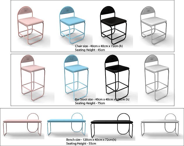 Chair Bar stool and Bench Elle collection