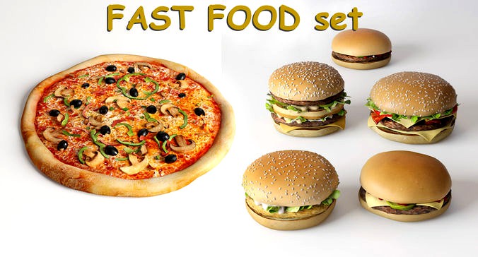 Burgers collection and pizza - FAST FOOD set 1
