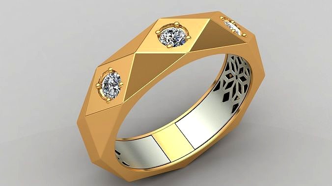 Faceted Cut Diamond Gold Wedding Ring | 3D