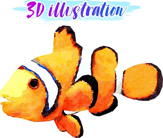 Low Poly Clown Fish illustration Animated - Game Ready