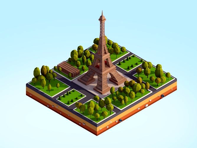 Cartoon Low Poly Eiffel Tower Landmark