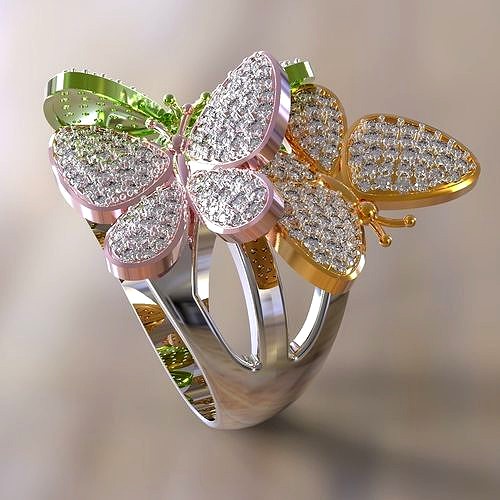 Three butterflies ring | 3D