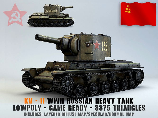 Low Poly KV-2 heavy artillery tank