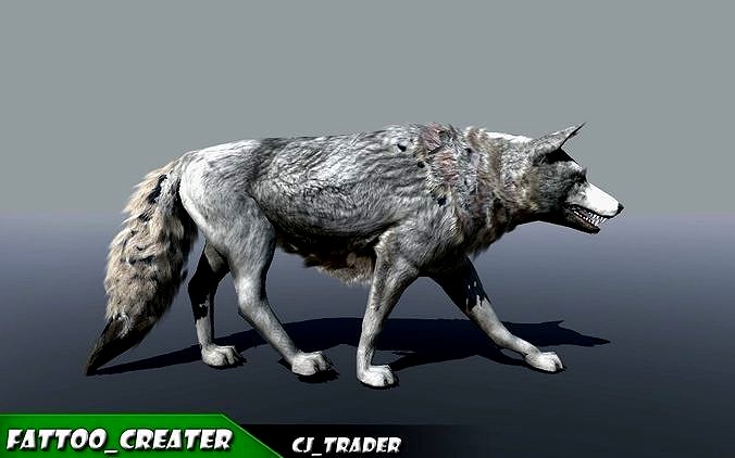 Low-Poly White Wolf Rigged-Animated 3D Model