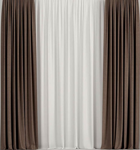 Brown curtains with tulle
