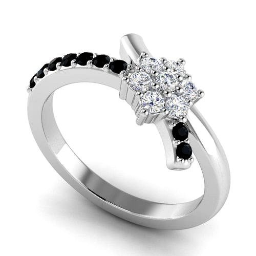 Flower Shaped Engagement Ring With BlackWhite Diamonds | 3D
