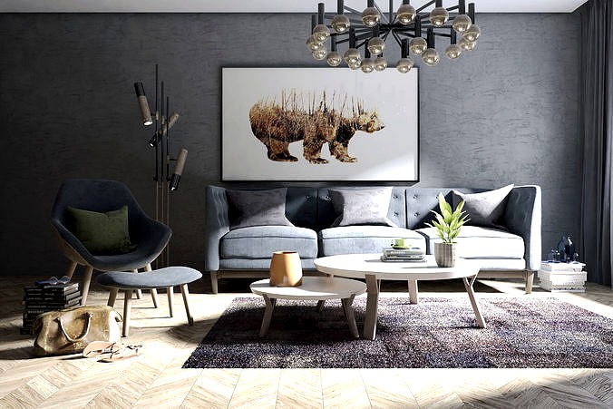 Nice Living Room Sofa Set 3D Model Vray Settings and PSD File