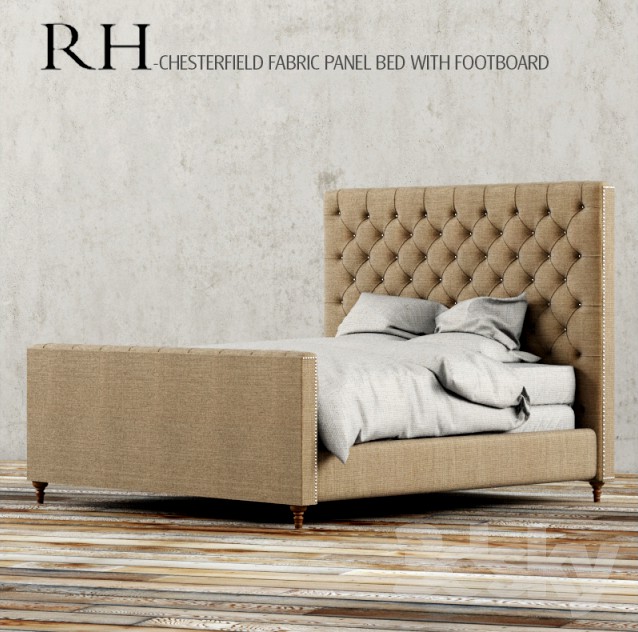 RH - CHESTERFIELD FABRIC PANEL BED WITH FOOTBOARD