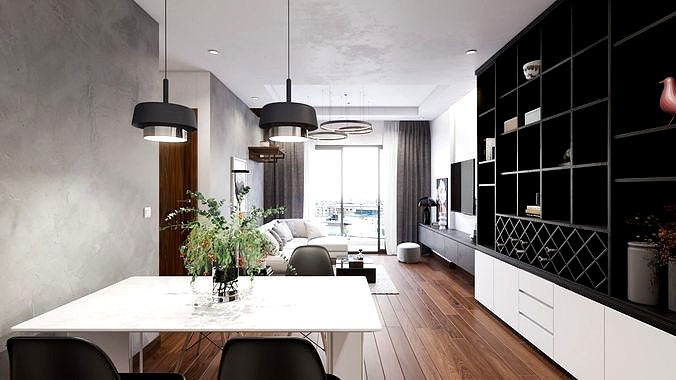 LIVINGROOM MODERN BLACK AND WHITE MINIMALIST 3dmodel