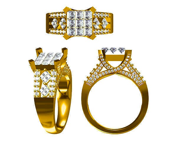 Vintage square shape  engagement rings 3d jewelry files for sale | 3D