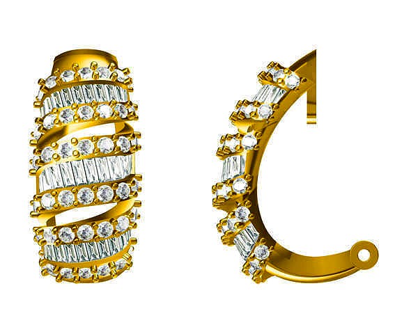 JCD format Antique shape earrings baguette cut diamond earrings | 3D