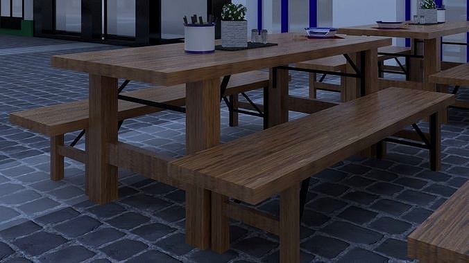 wooden table with benches